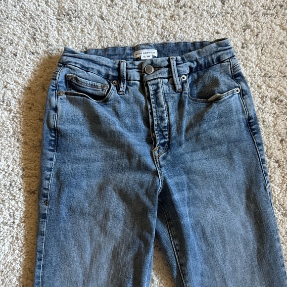 Good American Good Legs Flare Jeans Sz 28 in Indigo 330 Raw Hem - Picture 6 of 10